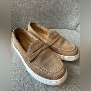 Portland Leather Goods Patina Penny Loafers Tan Suede Slip On Shoes Women 6.5